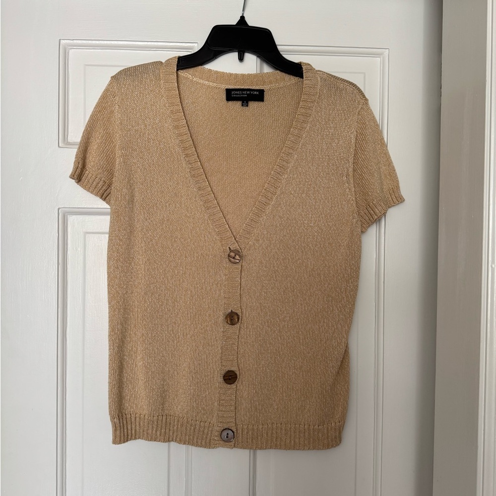 Jones New York Tan Short Sleeve Cardigan Sweater